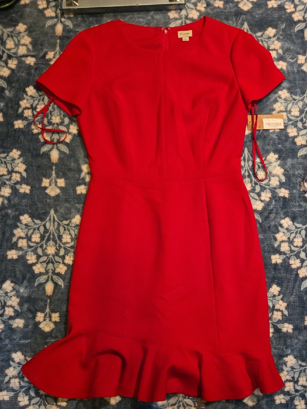 Cremieux Vibrant Red Short-Sleeve Ruffle-Hem Dress